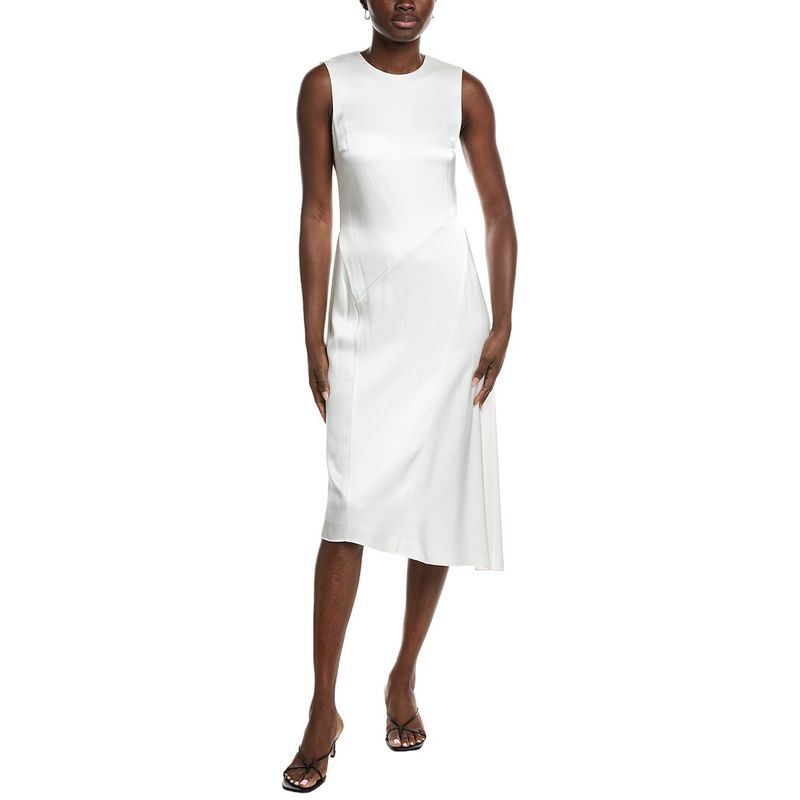 Theory Womens Angled Seam Midi Dress, Ivory